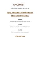 Menú El Raconet de la tercera edició de les jornades gastronòmiques de la fava i el moscatell