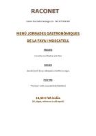 Menú El Raconet de la quarta edició de les jornades gastronòmiques de la fava i el moscatell